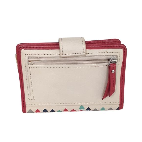Fossil Mini Pocket Wallet Y2K Hearts Pink Leather Bifold Travel Card Case Snap - Picture 2 of 8